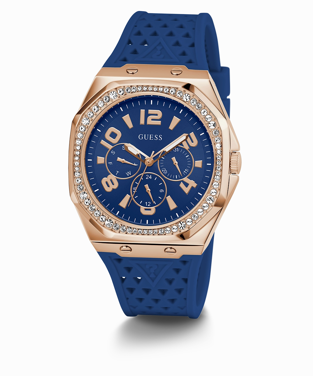 GUESS Ladies Blue Rose Gold Tone Multi-function Watch