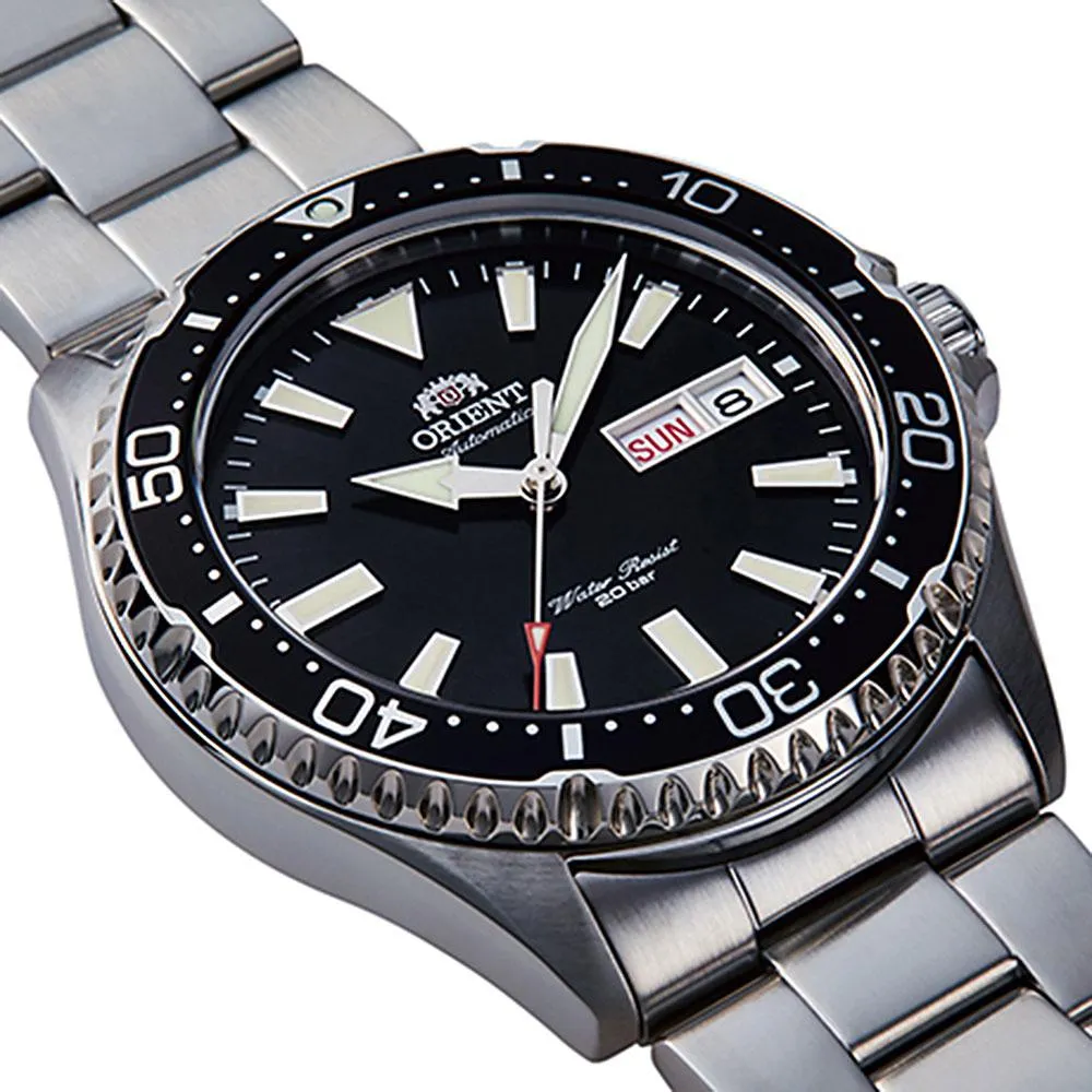 Orient Kamasu Automatic Stainless Steel Black Dial Day-Date Divers Mens Watch RA-AA0001B19
